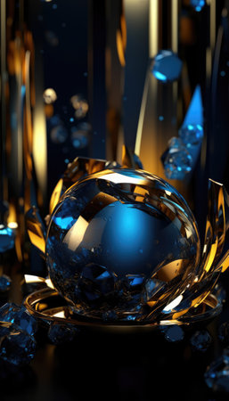 3d illustration of blue crystal ball on black background. 3d rendering.Generative AIの素材