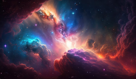 Deep space background with nebula and stars. 3D illustration. Generative AIの素材