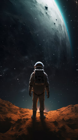 Astronaut in outer space. Science fiction art. 3D rendering. Generative AIの素材