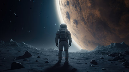 Astronaut in outer space against the background of the moon.Generative AIの素材