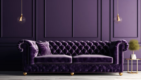 Luxury purple sofa in classic interior background.3d render. Ai generatedの素材