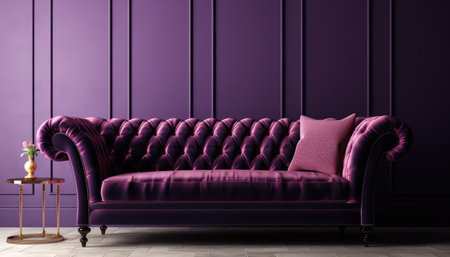 Purple classic sofa in modern interior. 3d render illustration.Ai generatedの素材