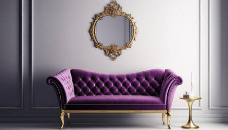 Luxury purple sofa in classic interior. 3d render illustration. Ai generatedの素材