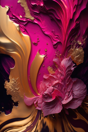 Abstract background with pink and golden paint splashes. 3d rendering. Ai generatedの素材