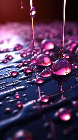 Drops of water on a dark background close-up macro photography. Ai generatedの素材