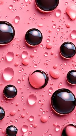 Water drops on a pink background. 3d rendering, 3d illustration. Ai generatedの素材