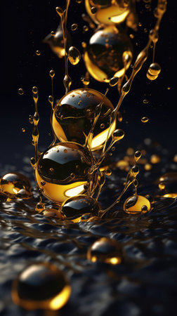 3d illustration of abstract gold and black background with water drops. Ai generatedの素材