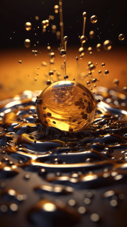 Falling drops of water. Splash effect after collision a falling drops with water Surface. Ai generatedの素材