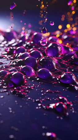 Purple water drops on a dark background. 3d rendering.Ai generatedの素材