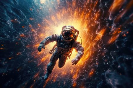 Astronaut floating in outer space.Ai generatedの素材