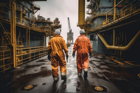 Oil and gas workers working in oil and gas industry. Oil and gas industry. Ai generatedの素材