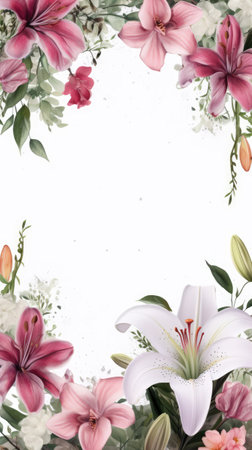 Watercolor floral background with lily flowers. Ai generatedの素材