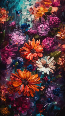 Colorful flowers painted with watercolors on paper, close up Ai generatedの素材