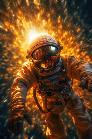 Astronaut in spacesuit against the background of the planet. Ai generatedの素材