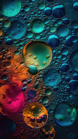 Colorful abstract background with oil drops on water surface, macro shot Ai generatedの素材