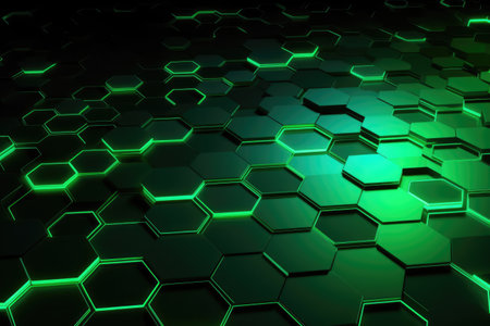 Abstract green hexagon background, 3d render, computer digital image Ai generatedの素材