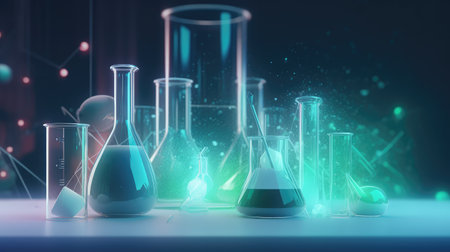 Laboratory glassware. Science laboratory research and development concept.Ai generatedの素材