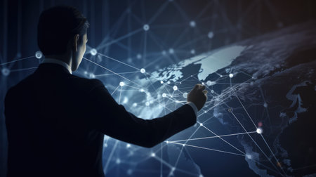 Businessman in suit working with social media interface. Ai generatedの素材