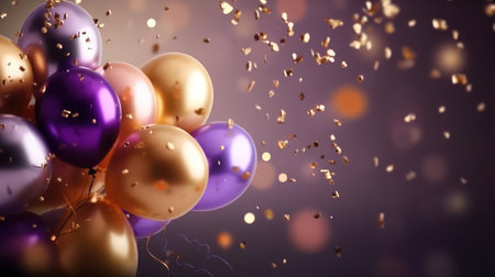 Colorful balloons with confetti on bokeh background Ai generatedの素材