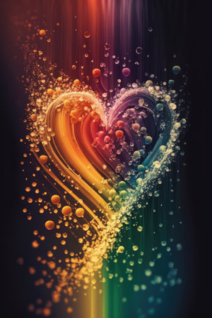 abstract rainbow heart on dark background, valentines day concept Ai generatedの素材