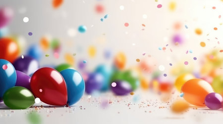 Colorful balloons with confetti on white background. Ai generatedの素材