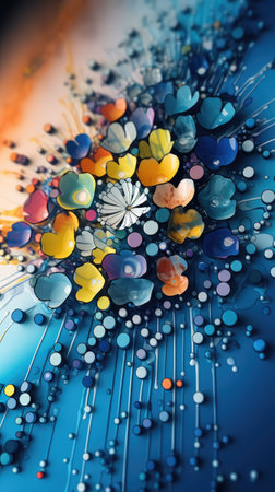 abstract blue background with hearts and circles. Ai generatedの素材