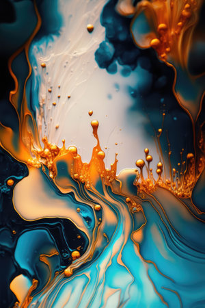 abstract background with blue and orange liquid. Abstract fluid texture background, ai generatedの素材