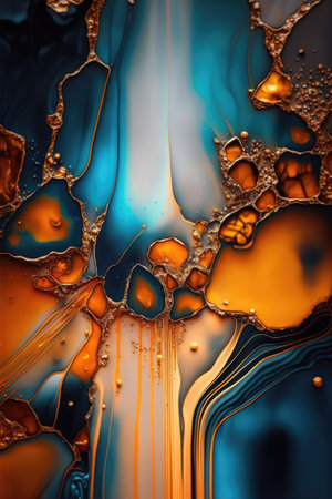 abstract blue and orange background with oil drops. Abstract ink texture background. Ai generatedの素材
