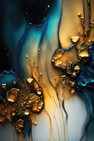 Oil drops on water surface. Abstract background. 3D rendering.の素材