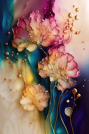 Abstract background with flowers in watercolor style. 3d illustration. Abstract fluid texture background, ai generatedの素材