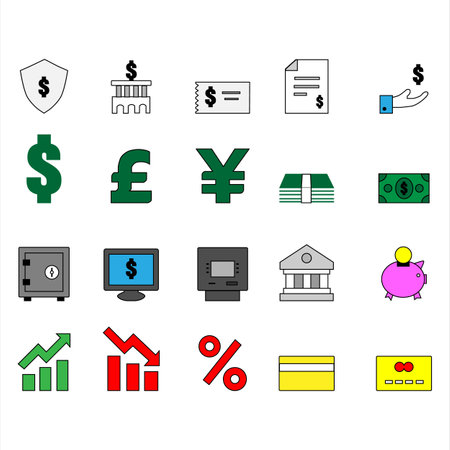 20 different icons showing money and financeのイラスト素材