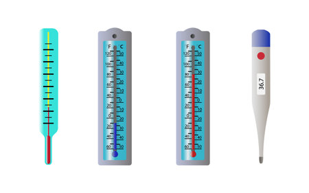 Thermometer icon set. vector 3d illustrationのイラスト素材