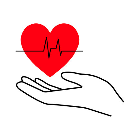 The human hand holds a heart. Vector illustration made in flat styleのイラスト素材