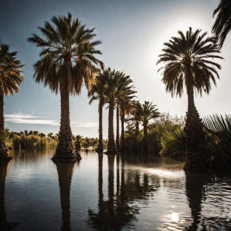 palm trees at sunsetの素材