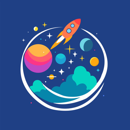 Background. Cosmonautics Day. Rocket in space, planets and starsのイラスト素材
