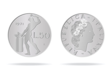 50 Italian Lira front and back. Vector illustration on a white background is made in 3D styleのイラスト素材