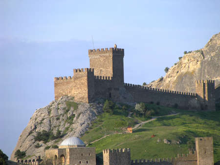 Crimea, ancient fortress wall, towers and loopholesの写真素材