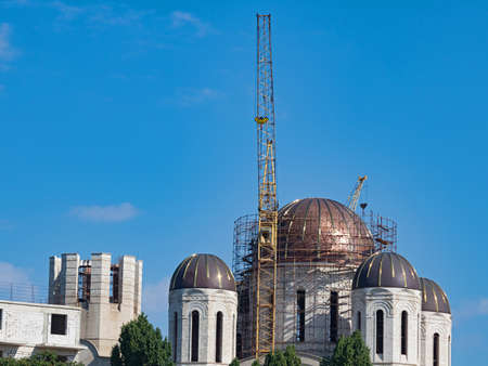 The Building of the Orthodox Church Under Construction, Surrounded by Scaffolding, Walkways and...