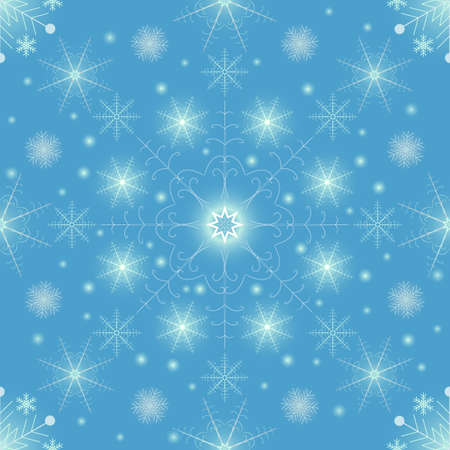 Abstract, Vector, Seamless Image of Stylized Snowflakes On a Blue Sky Backgroundのイラスト素材