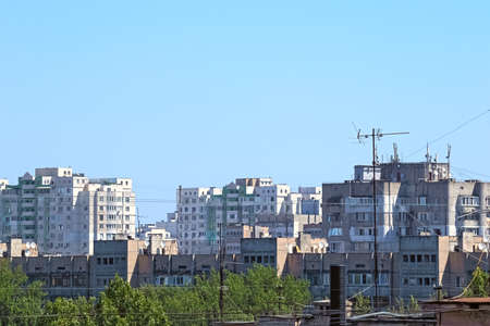 Bird's-Eye View of the Rooftops and Multi-Storey Buildings in One of the Residential Areas of the City of Odessaの写真素材