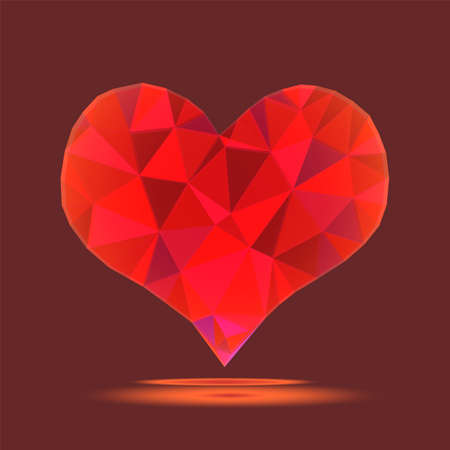 Vector, Stylized Image of a Heart Made Up of Triangles in Red Tones On a Red-Brown Background. Dedicated to Valentine's Dayのイラスト素材