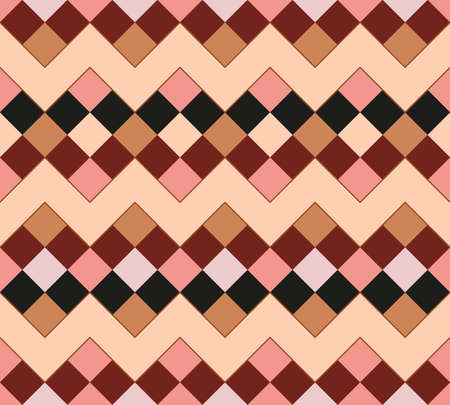 Vector, Seamless, Image in The Form of Squares in Brown and Pink Tones, Arranged in A Zig-Zag Pattern. Possible Applications in Design and Textilesのイラスト素材