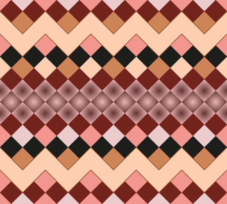 Vector, Seamless, Image in The Form of Squares in Brown and Pink Tones, Arranged in A Zig-Zag Shape and Gradient Stripe. Possible Applications in Design and Textilesのイラスト素材