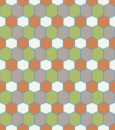 Vector, Seamless, Image of Hexagonal Figures in Orange and Green Tones. Possible Applications in Design and Textilesのイラスト素材