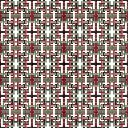 Seamless, Vector Image of Red, Black, Green and White Stripes, Arranged in An Order That Creates A Kind Of Maze. Possible Applications in Design and Textilesのイラスト素材