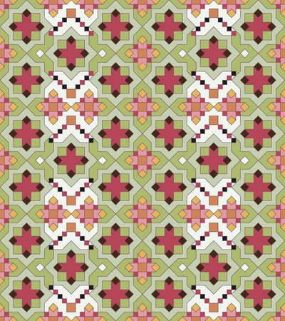 Seamless, Vector Image of Rectilinear Figures in Greenish and Brown Tones, Forming A Kind of Mosaic Pattern. Possible Applications in Design and Textilesのイラスト素材