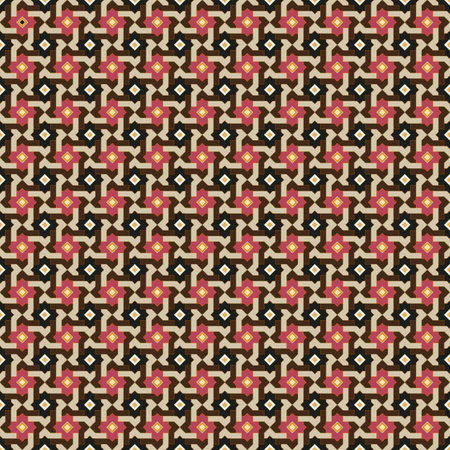 Seamless, Vector Image of Rectilinear Figures and Stars in Coffee Tones, Forming A Kind of Mosaic Pattern. Possible Applications in Design and Textilesのイラスト素材
