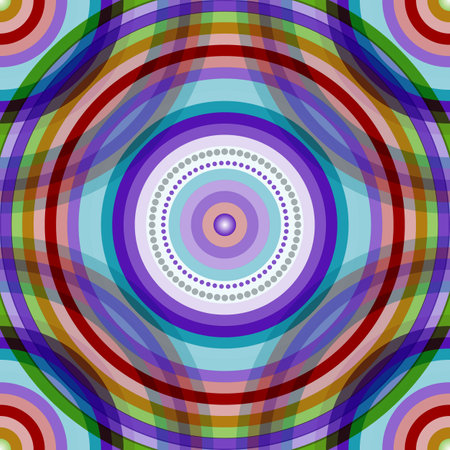 Seamless, Vector Image of Intersecting Rainbow Circles in Purple Tones. Possible Applications in Design and Textilesのイラスト素材