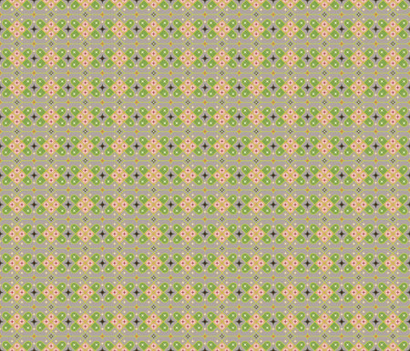Seamless, Vector Image of Stylized Geometric Shapes and Stars, Forming A Repeating Pattern in Muted Green and Beige Tones. Possible Applications in Design and Textilesのイラスト素材
