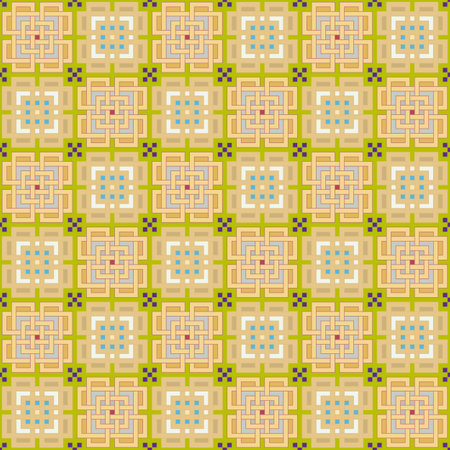 Seamless, Vector Image of Intertwining Rectangular Figures Forming a Repeating Pattern in Yellow-Green Tones. Possible Applications in Design and Textilesのイラスト素材